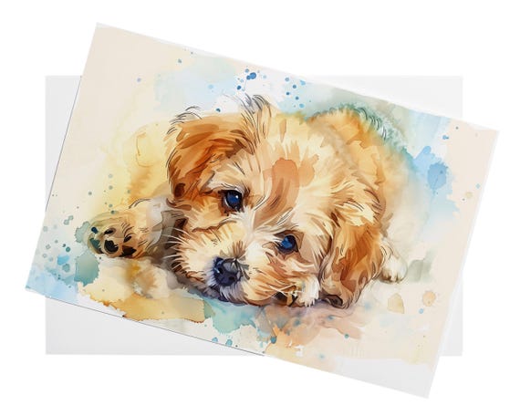 Watercolour Puppy Wall Art Printable | Dog Nursery Decor | Digital Download Pet Illustration