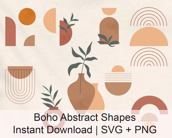 Boho Abstract Shapes Clipart | Terracotta Line Art, Vase Set (Digital Download)