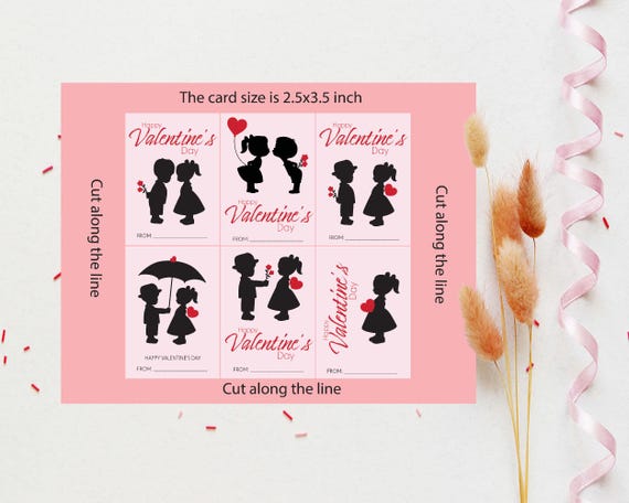 Kids Valentine's Day Cards: Boy & Girl Silhouette Printable (Digital Download)