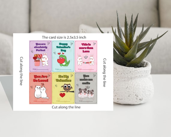 Valentine Set of 6 Mini Card for Kids School Exchange | Kids' School Exchange Cards | Cute Mini Cards for Kids | School-themed Mini Notes