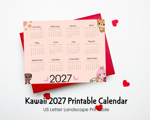 2027 Printable Kawaii Animal Calendar for Wall Decor, Gifts & Organization