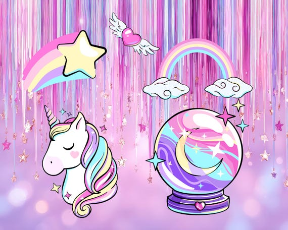 Pastel Unicorn Clipart – Fantasy Castle Rainbow & Crystal Graphics | SVG PNG Digital Bundle