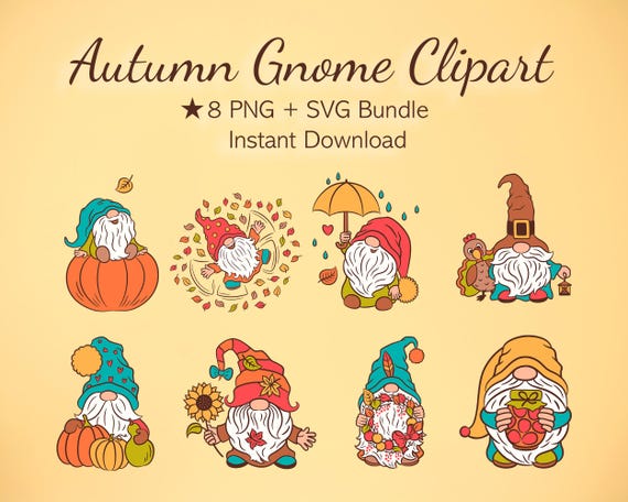 Fall Gnomes Clipart: Thanksgiving Designs, Seasonal Graphics (SVG & PNG Digital Download