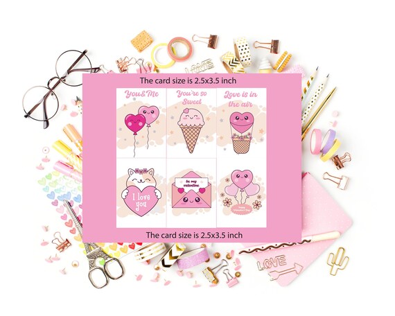 Mini Valentine Exchange Cards Printable | Kids Classroom Valentines | Pastel Love Cards 2.5x3.5 inches