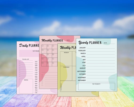 4-in-1 Planner Bundle: Daily, Weekly, Monthly and Yearly Organizers – Minimalist and Colorful Design | Planner Kit for Everyone