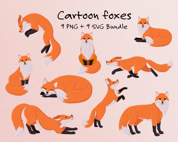 Cute Fox Clipart Bundle | 9 PNG and 9 SVG Woodland Animal Designs