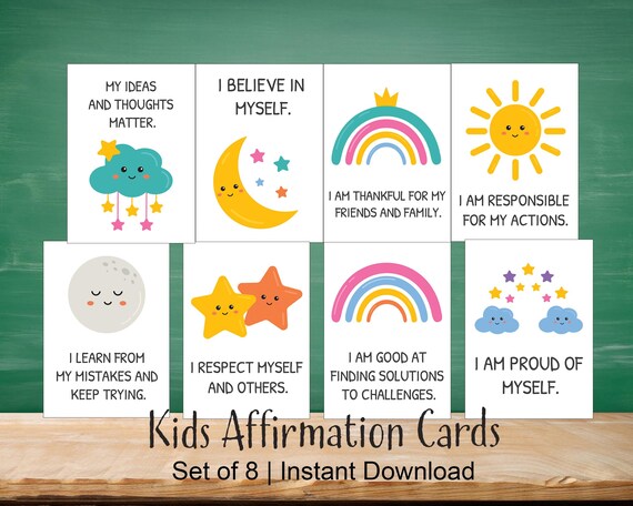 Kids Affirmation Cards Printable | Positive Affirmations for Children | 2.5x3.5 Inch Mini Cards