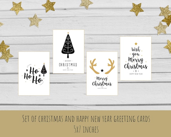 Minimalist Christmas Greeting Cards | Black Gold Holiday Designs (Digital Download)