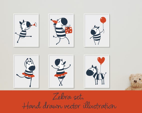 Zebra Clipart Set | Hand-Drawn Nursery Art (SVG, PNG)