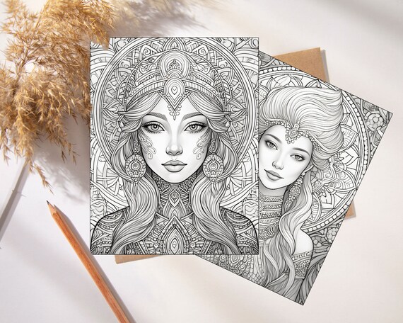 AI-generated Intricate Woman Mandala Coloring Page - Beautiful and Detailed Designs | Detailed Coloring Pages for Adults