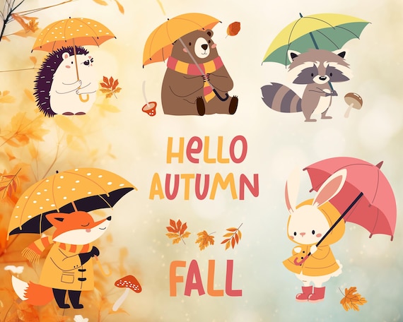 Adorable Fall Animal Clipart | Cute Autumn Woodland Creatures | Fall Animal Clipart | Hand-drawn Fall Animal Illustrations Digital Download