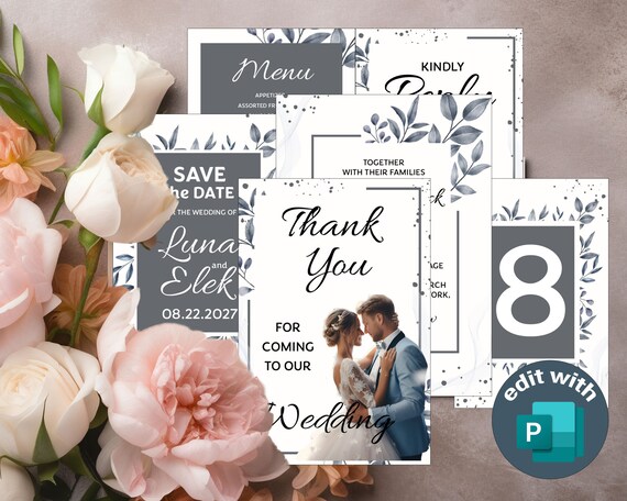 Elegant Grey Wedding Favour Kit - Editable & Romantic Leaf Design | Elegant Wedding Favour Kit | DIY Wedding Favour Kit