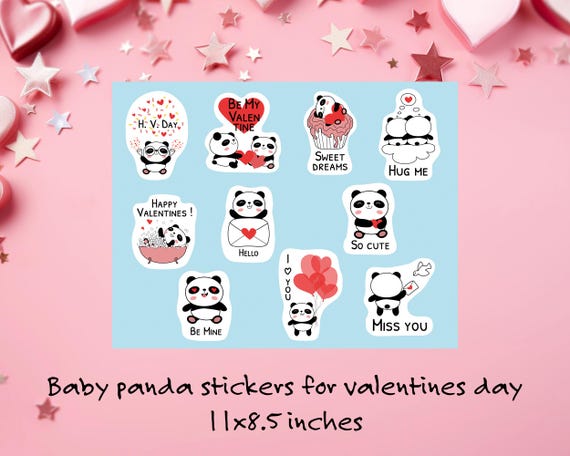 Baby Panda Valentine Stickers Sheet | Kids Love Clipart (Digital Download)