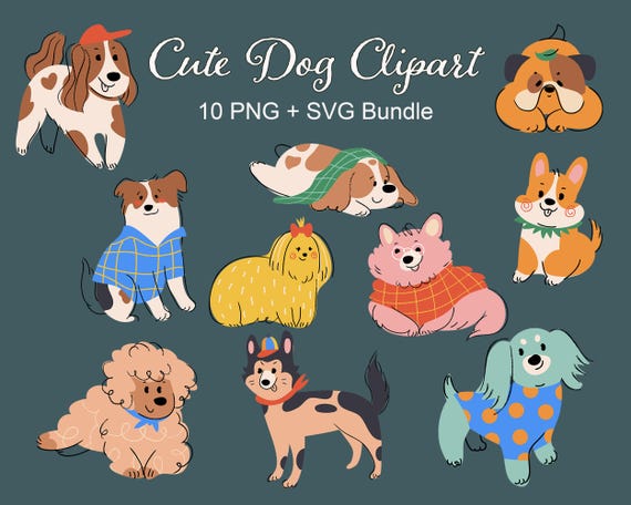 Dog Clipart Set | Puppy Vector Illustrations | Dog SVG & PNG Bundle