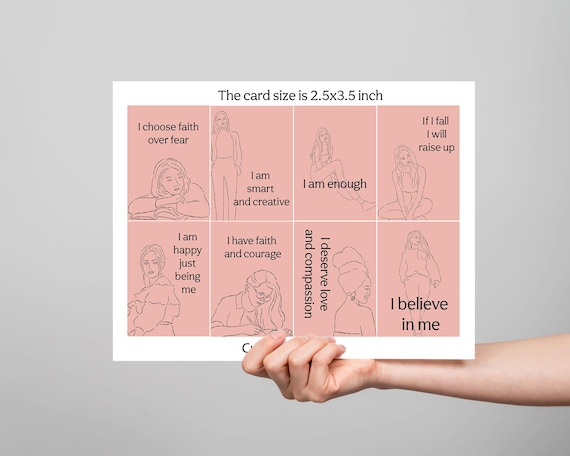 Pocket-Sized Affirmation Cards - 8 Versions with Uplifting Messages & Charming Young Girl Illustrations | Girl Empowerment Cards