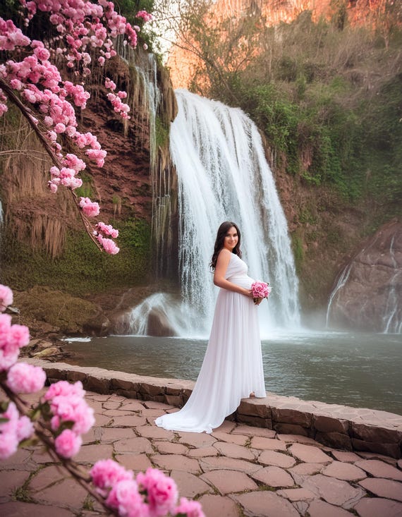 Waterfall Romantic Digital Backdrop for Stunning Photography Composites | High-Resolution Photography Backdrop | Serene Waterfall Background