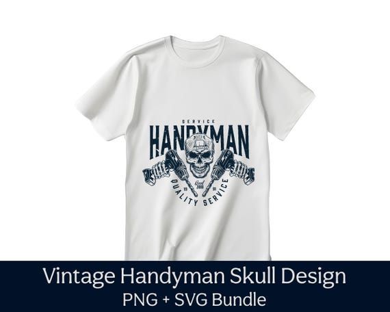 Manual Worker Vintage Clipart | Handyman Skull SVG PNG | Retro Workwear T-Shirt Design