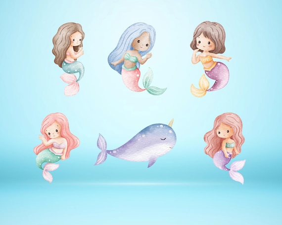Enchanting Watercolour Mermaid Clipart Collection | Adorable Mermaid Illustrations | Ocean-themed Graphics | Underwater Wonderland Art