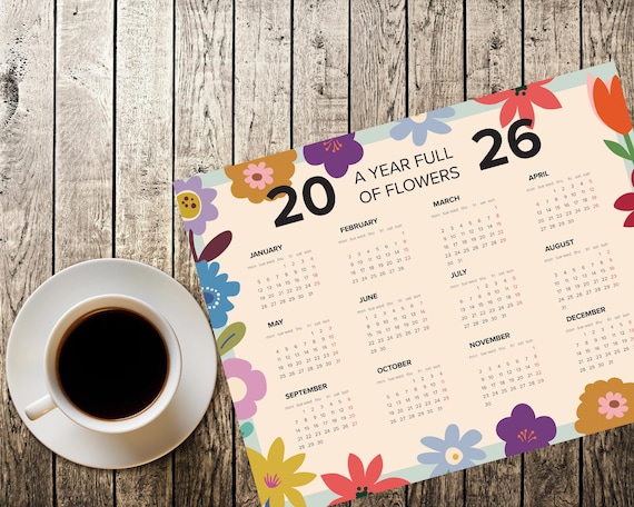 2026 Floral Calendar Printable | A Year Full of Flowers | Modern Flower Wall Calendar