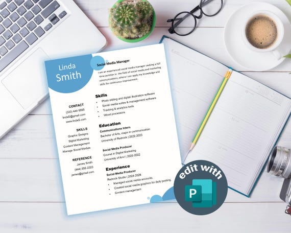 Editable Professional CV Design | Modern CV Template Download | Customizable Resume for Microsoft Publisher | Simple and Clean CV Layout