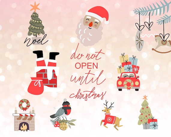 Christmas Elements Clipart Bundle | Cozy Christmas PNG SVG | Santa Noel Winter Illustrations