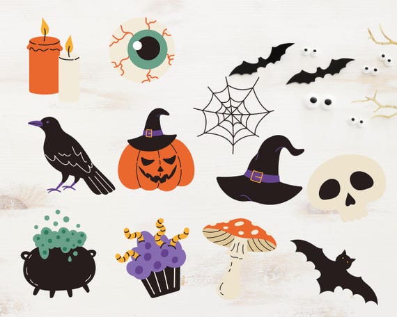 Spooky Halloween Clipart Set – Perfect for Crafts & Decor | Halloween Clipart Set Download | Halloween Party Decoration Clipart