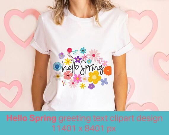 Hello Spring Clipart | Spring Greeting Text Design | Flower Typography Graphic