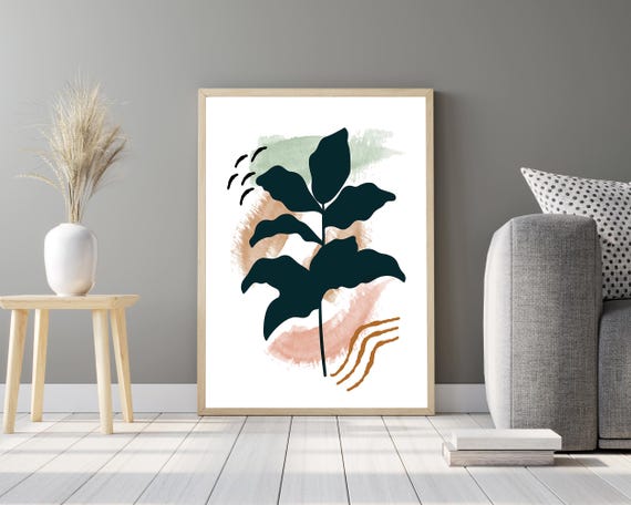 Minimalist Botanical Wall Art Print – Abstract Watercolor Leaf Poster | Botanical Wall Art Printable Download | Green and Earthy Wall Art