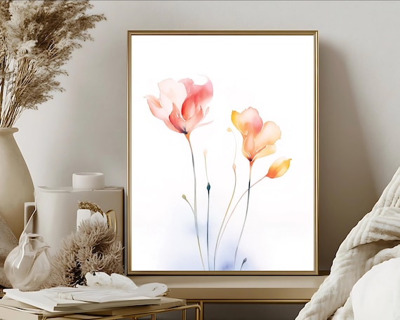 Minimalist Floral Wall Art Printable – Soft Watercolor Flower | Neutral Watercolor Flower Print | Living Room Botanical Poster
