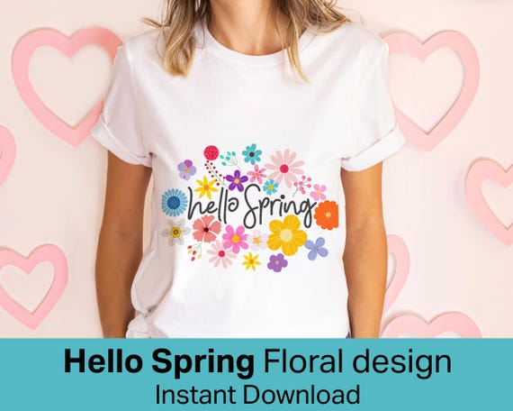 Hello Spring Clipart | Spring Greeting Text Design | Flower Typography Graphic