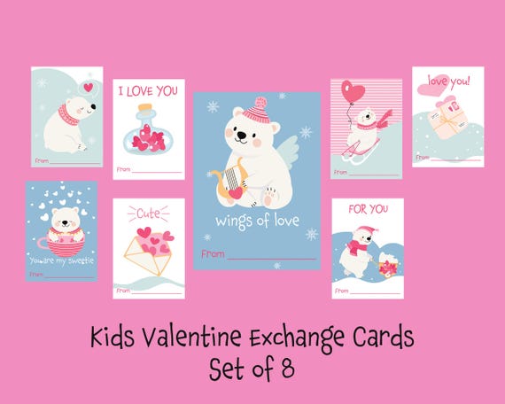 Polar Bear Valentine Cards | Kids Printable Exchange (2.5x3.5 Mini Cards)