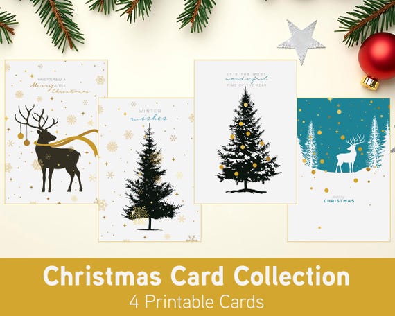 Christmas Card Collection | Holiday Greeting Cards | Instant Download | Set of 4 Winter Cards