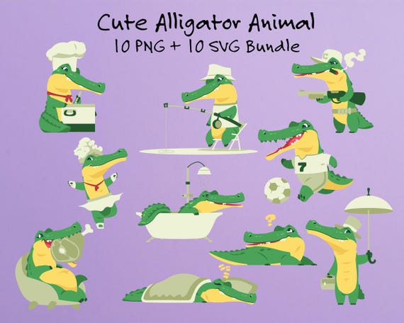 Alligator Clipart Bundle | 10 PNG and 10 SVG Animal Designs (Digital Download)