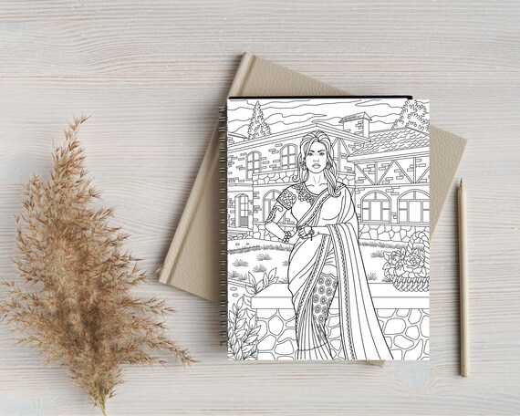 Celebrate Diversity: Printable Colouring Page of Girls in Traditional Dress | Traditional Attire Colouring Sheet |Girls in Traditional Dress