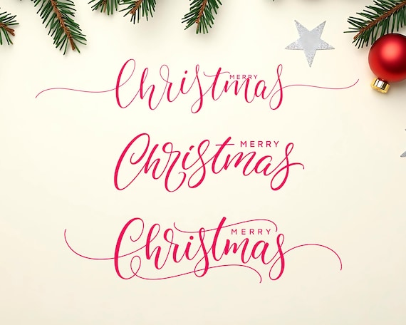 Merry Christmas Hand Lettering SVG PNG Bundle | Christmas Script Clipart | Holiday Calligraphy Cut Files