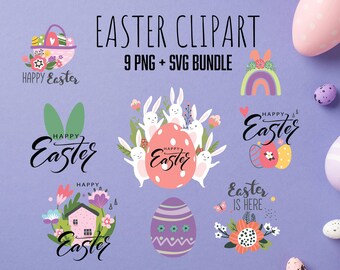 Easter Clipart Set: Bunnies, Eggs, Spring Designs (PNG, SVG)