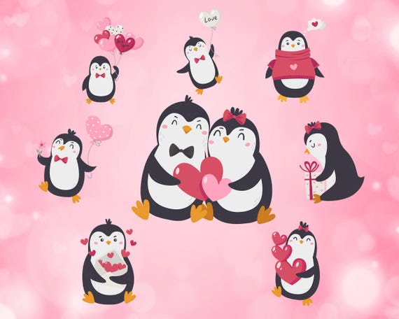 Valentine's Day Penguins Clipart: Romantic PNG & SVG Bundle (Digital Download)