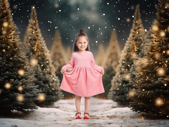 Christmas Tree Forest Backdrop JPEG | Snowy Winter Background | Holiday Photo Backdrop