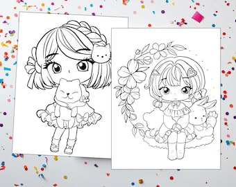 Dibujos para colorear de anime kawaii chibi: estilo manga (JPG imprimible)