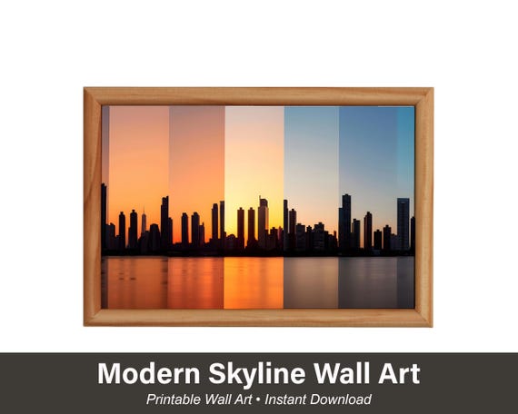 City Skyline Time-Lapse Wall Art Print | Modern Urban Sunset Decor | Digital Download Panorama Artwork