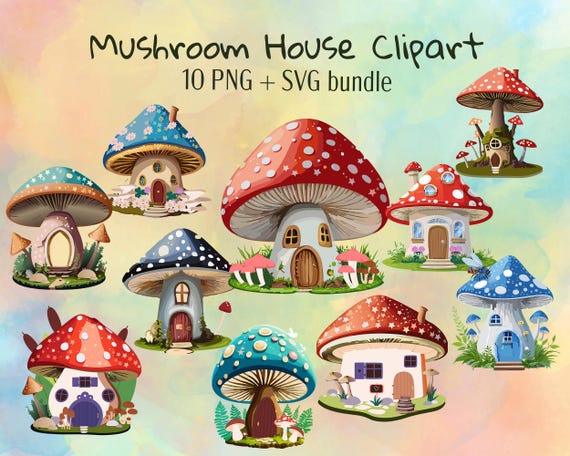 Magic Mushroom House Clipart Bundle | Whimsical Fairy Tale SVG & PNG Digital Download