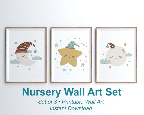 Moon Star Nursery Wall Art Set | Dreamy Baby Room Printable Decor (Digital Download)