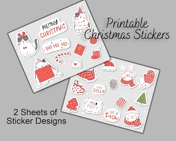Christmas Animal Stickers: Festive Kawaii Holiday Illustrations (Digital Download Jpeg Files)