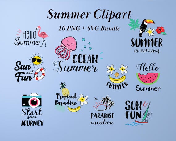 Summer Clipart Bundle | Tropical Beach Sun Graphics (PNG SVG)