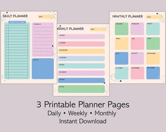 Minimalist Planner Set: Daily, Weekly, Monthly - Colorful Jpeg (Digital Download)