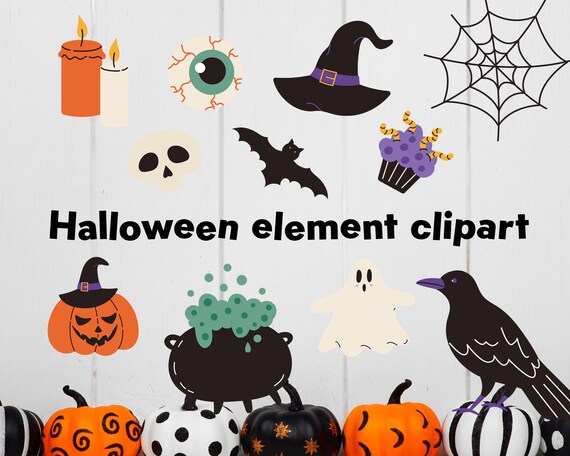 Spooky Halloween Clipart | Pumpkins, Bats, Witches | Halloween Elements Bundle (SVG and PNG)