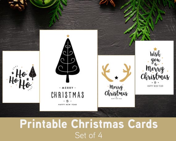 Minimalist Christmas Greeting Cards | Black Gold Holiday Designs (Digital Download)