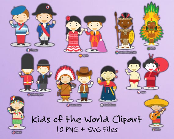 Kids of the World Vector Characters Collection | Multicultural Kids Clipart | International Children Illustrations | Educational Graphics