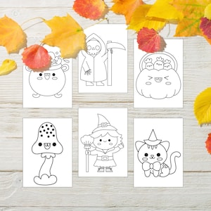 Vector Black and White Kawaii Halloween Art Set for Kids and Adults | Cute Halloween Coloring Pages | Fun & Spooky Printable Activity