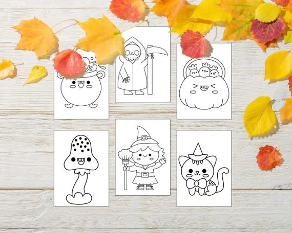 Vector Black and White Kawaii Halloween Art Set for Kids and Adults | Cute Halloween Coloring Pages | Fun & Spooky Printable Activity